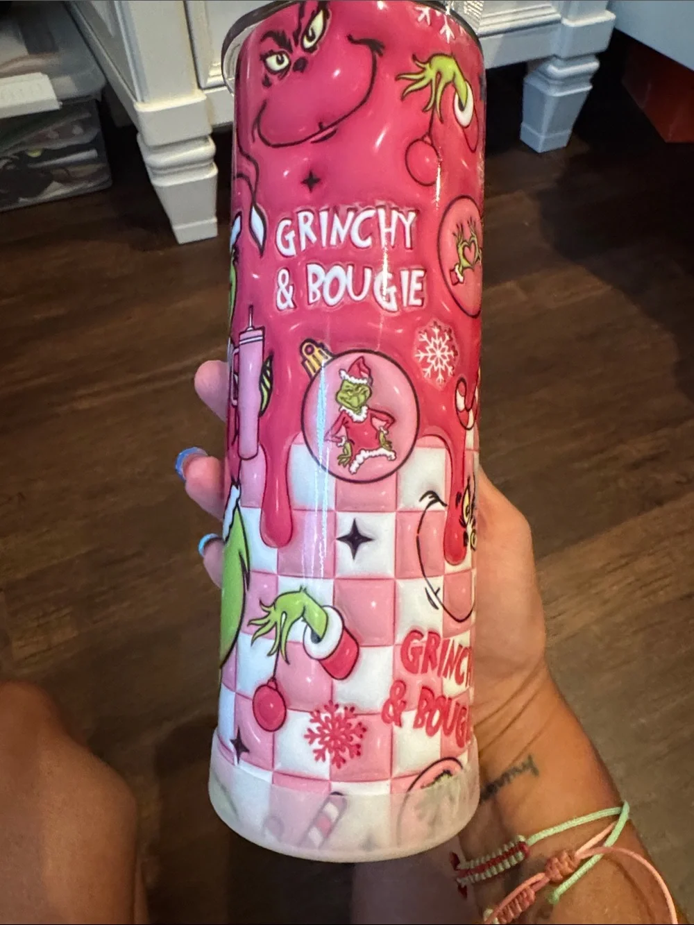 The Grinch Pink Holiday Tumbler with Straw - Festive Party Drinkware